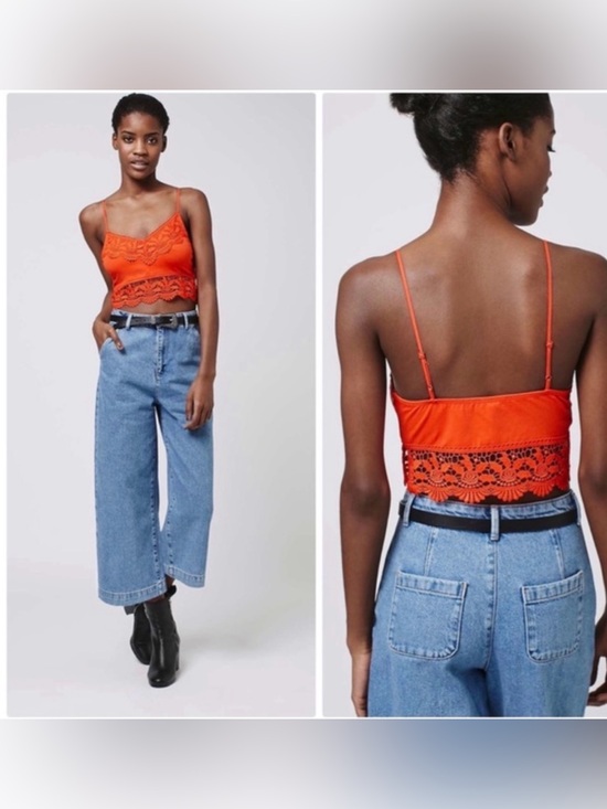 Topshop Tops - Topshop Orange Lace Trimmed Bralette Crop Top